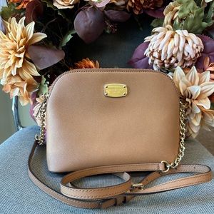 Michael Kors Cindy Saffiano tan crossbody leather dome